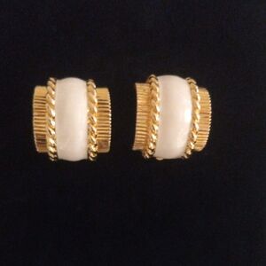 ST JOHN Vintage Gold- Tone and White Enamel Women's Earrings